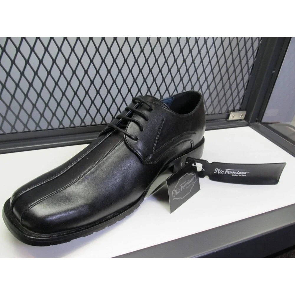 Nic Fermiano Men’s Black Dress Shoes 8.5 NIB Square Toe Lace‑Up Oxford